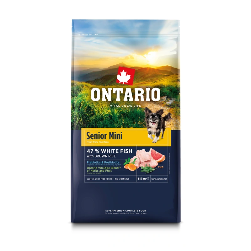 Ontario Senior Mini Fish & Brown Rice 2,25 kg sausas maistas mažų veislių vyresnio amžiaus šunims
