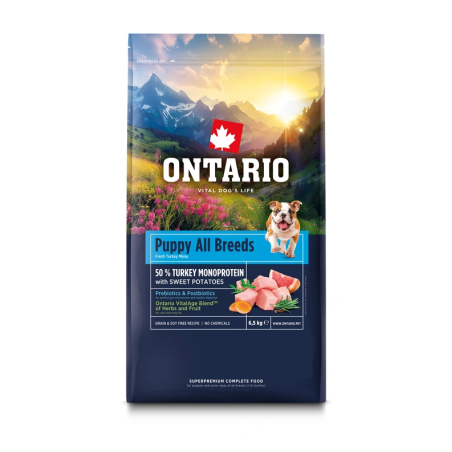 Ontario Puppy & Junior All Breeds Monoprotein Turkey & Sweet Potatoes 2,25 kg sausas maistas šuniukams